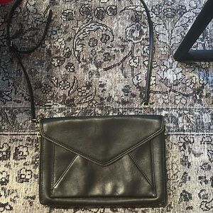 REBECCA MINKOFF Black Leo Saffiano Leather Zipper Detail Clutch Gold Hardware